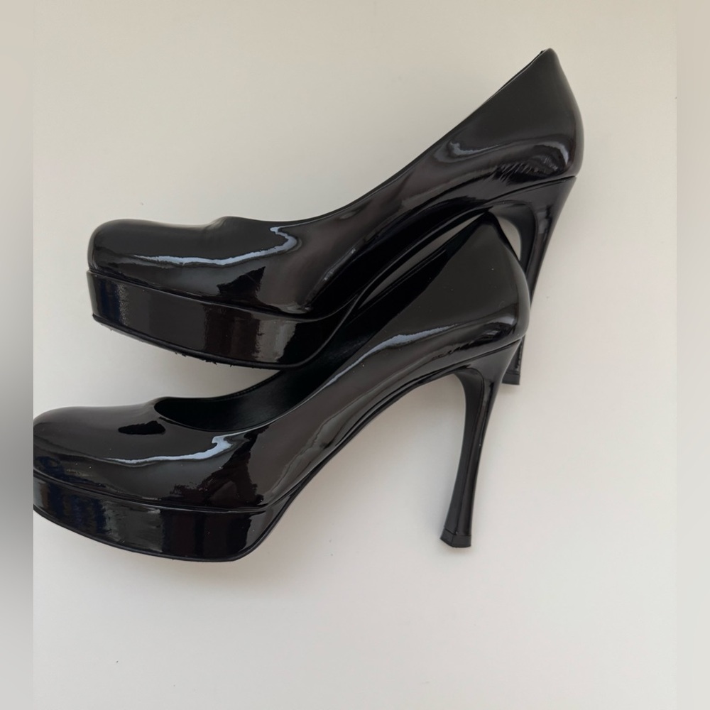 Yves Saint Laurent YSL Tribute Black Patent Leather Platform Heels Pumps 37.5 - Picture 4 of 12